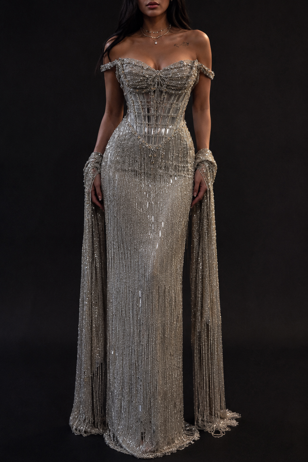 Silver Crystal Corset Gown