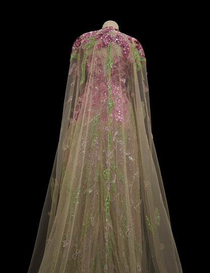 Rose Glimmer Cape Dress