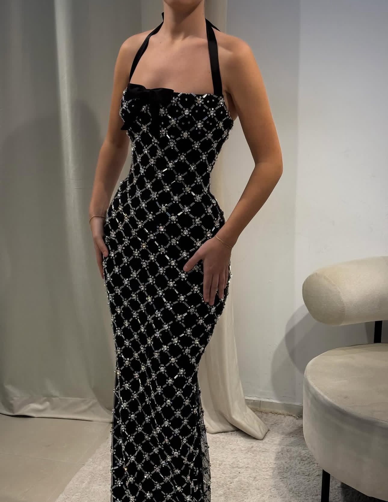 Midnight Crystal Bow Gown
