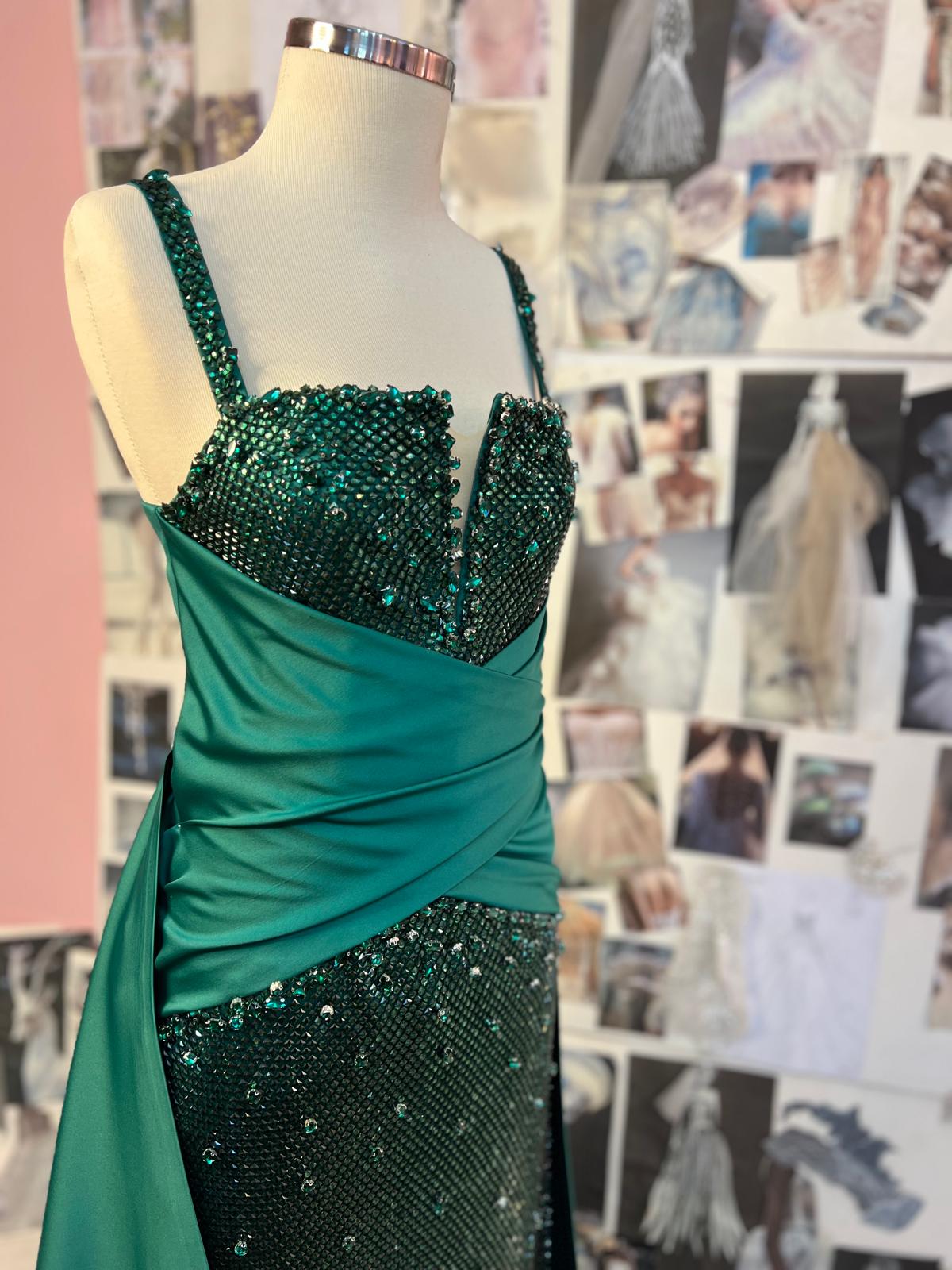 A custom-made dress designed especially for a client, with the color customized to a deep, elegant green. ✨
