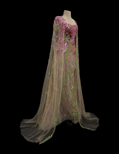 Rose Glimmer Cape Dress