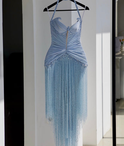 Sky Blue Fringe Gown