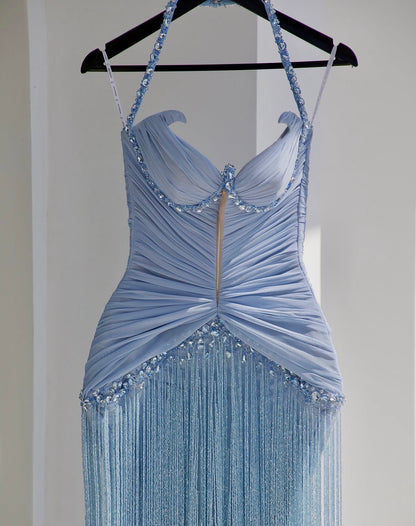 Sky Blue Fringe Gown