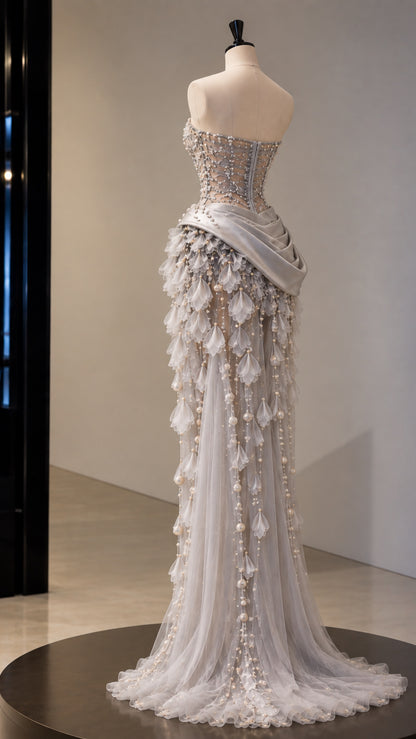 Silver Petal Couture Gown