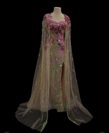 Rose Glimmer Cape Dress