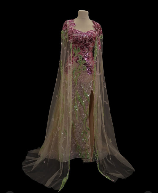 Rose Glimmer Cape Dress