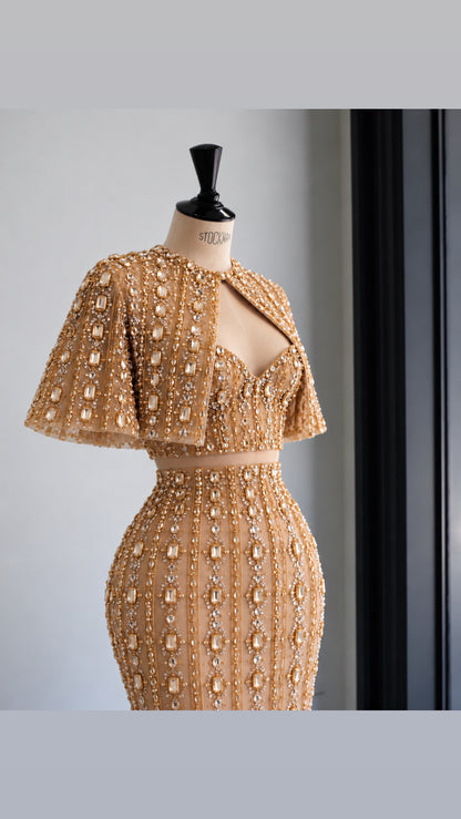 Golden Majesty Embellished Two-Piece Gown