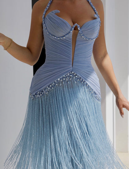 Sky Blue Fringe Gown