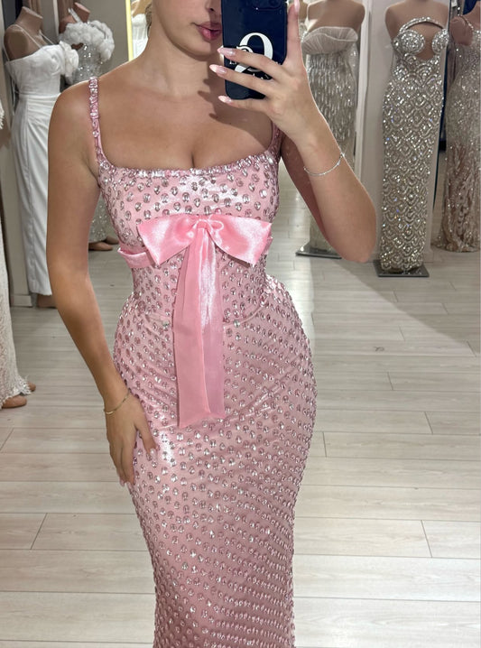 Elegant Pink Bow Gown