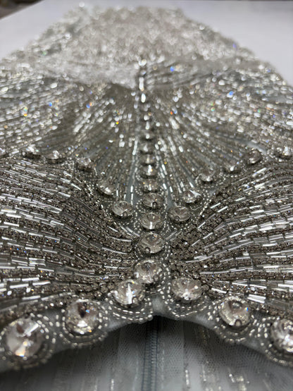 Silver Beaded Fringe Gown