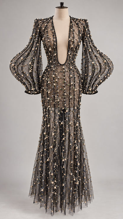 Midnight Pearl Couture Gown