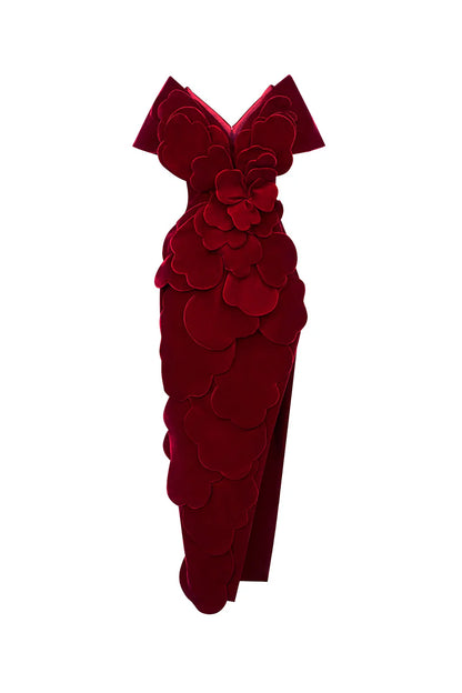 فستان احمر ملكي مع اكمام