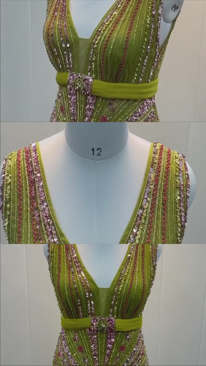 Emerald Whisper Hand-Beaded Gown