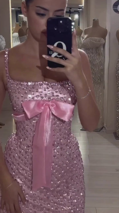 Elegant Pink Bow Gown