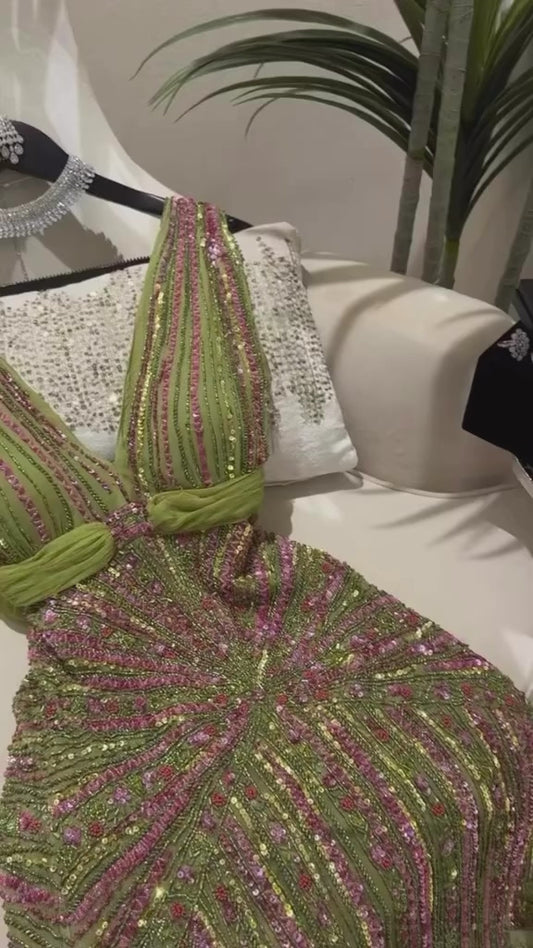 Emerald Whisper Hand-Beaded Gown