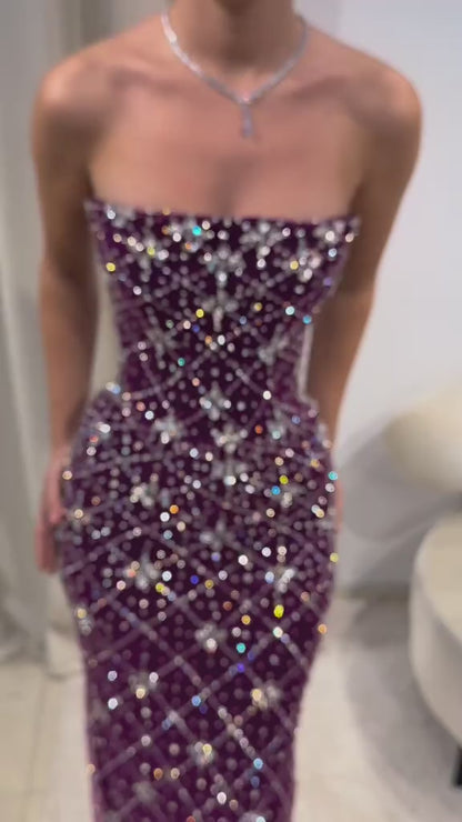 Burgundy Crystal-Embellished Gown